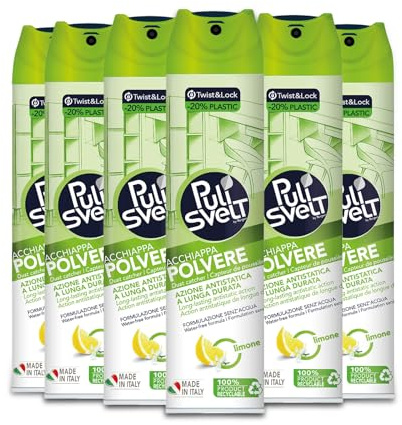PULISVELT | Detergente Acchiappapolvere, Azione Antistatica a Lunga Durata, Cattura Polvere, Fragranza Limone, 300 ml x6