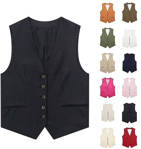 Gilet da donna estivo leggero - Old Money Clothes Donne Aesthetic Gilet leggero da donna Elegante Gilet tradizionale Vintage Gilet in lino da abito Taglie grandi Senza maniche Gilet da donna Gilet