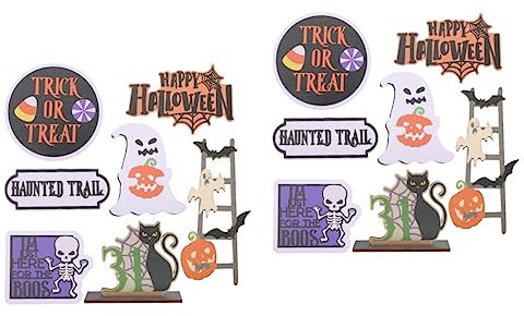 Vaguelly 2 Sätze Hölzerne Ornamente Gestuftes Tablettdekor Im Herbst Tier Tablett Dekorationsartikel Halloween Gestuftes Tablettdekor Halloween Abgestufte Tablettschilder Wohnkultur MDF
