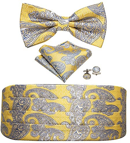 YIHANSS Kummerbund für Herren, goldene Fliegen, gelber Kummerbund, Verstellbarer Taillengürtel für Hochzeit, Party, Geschäft, 1