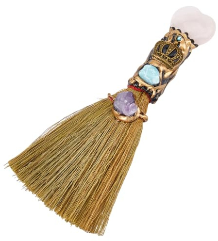 GORGECRAFT Scopa in Quarzo Rosa Naturale Mini Scopa Decorazioni di Halloween Scopa in Cristallo di Ametista Finta Streghe per Streghe Cosplay Festa Pulizia Camera da Letto Ufficio Decorazione