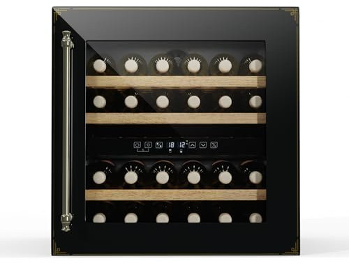 Klarstein Vinsider Victoria 36 - Cantinetta per Vini, 36 Bottiglie, Doppia Temperatura 5-22°C, Touch Control, LED, Silenziosa: 41 dB, Protezione UV, Da Incasso, Nero