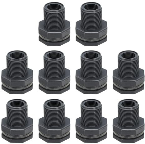 PATIKIL PVC Racordo di Passaggio G 1/2, 10 Pz Doppia Filettatura Racordo Serbatoio Acqua con Guarnizione PVC per Secchi Pioggia, Lavelli, Acquari, Grigio