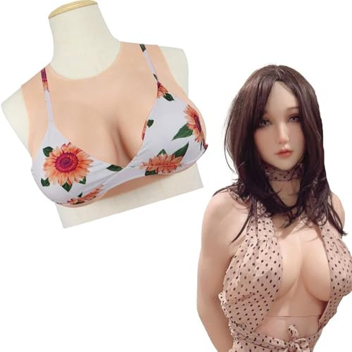 Silikon-Brustpanzer Mit Rundem Hals, Realistische Brustpanzer, KüNstliche GefäLschte BrustvergrößErungsbrust füR Crossdresser,Color 2,Silk Cup`E