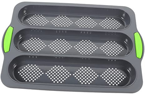 PAMINGONO Set Di Teglie Per Pane A 3 Scomparti Stampo Da Forno Per Pagnotte Fresche Pane Francese Silicone Nero
