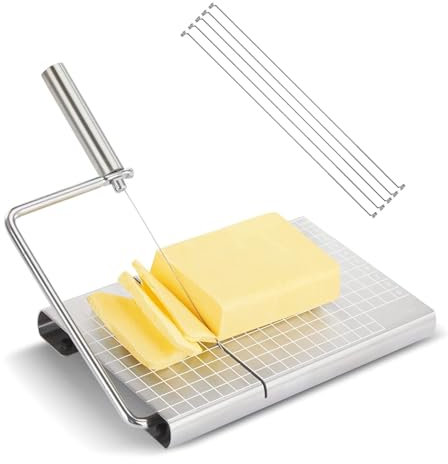 Cheese Slicer,Stainless Steel Cheese Slicers for Block Cheese,Cheese Cutter with Board and Measuring Grids,with 5 Extra Replacement Wires