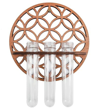 Plant Propagation Station,Wall Hanging Planter with Hollow Wooden Stand,Wall Hanging Plant Terrarium for Hydroponics,Plastic Test Tubes for Water Plants