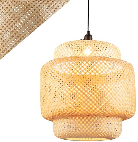 HOMASIS Lampada a Sospensione in Bambù Intrecciato, Lampadario Camera da Letto a Soffitto con Cavo Regolabile, Adatto per Lampadine E27, Illuminazione Interno per Cucina, Soggiorno, Corridoio, 40 cm