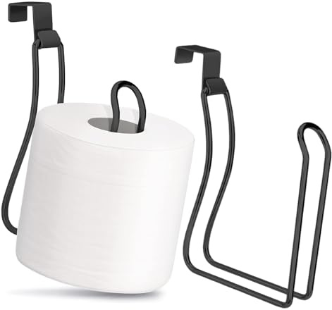 Command Bathroom Toilet Paper Roll Holder,Over The Tank Toilet Paper Holder,Chrome Bathroom Toilet Paper Holder Hanger Stand,Dispenser Reserve for Bathroom Storage and Organizatioz,Black 2pcs