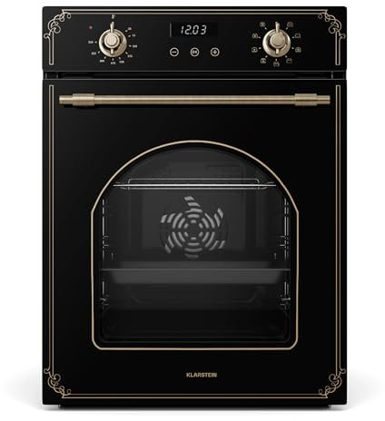 Klarstein Elizabeth Slim Horno Eléctrico Empotrable – 45 cm, 49 L, 9 Funciones, Limpieza A Vapor, Temporizador Digital, Grill Ventilado, Cristal Negro, Clase Energética A