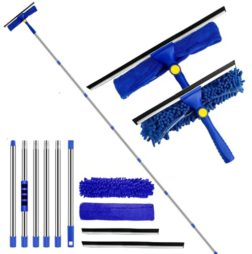 Rofhom Window Cleaner Squeegee Kit,94 Cleaning Equipment with Long Handle 2 in 1 Extendable Window Cleaning Tool for High Windows,Glass,Home,Wall and Car