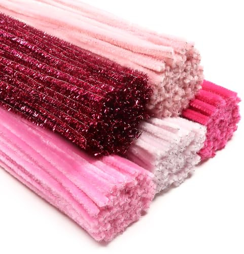 TOAOB 400 Stück Pfeifenputzer zum Basteln 5 Verschiedene Rosa Chenilledraht | Enthält Glitzer Pfeifenreiniger, 6 mm x 30 cm, Pipe Cleaner Basteln Set, für DIY Handwerks