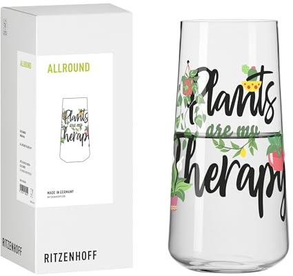 RITZENHOFF 8232001 Universalglas 600 ml, Serie Home & Garden, Nr. 1, Wasserglas mit Pflanzen-Spruch, bunt - Made in Germany