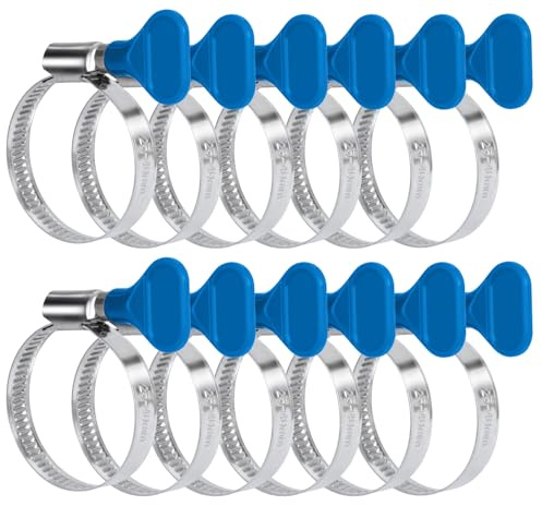 ilauke Set di 12 fascette stringitubo regolabili, 25 – 40 mm, fascette stringitubo in acciaio inox, con manico blu, per piscina, lavatrice, tubo del gas da giardino