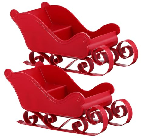 DECOMELODY 2 STK. Weihnachtsschlitten Deko Roter Holzschlitten Weihnachtsbaum Anhänger Vielseitig als Tischdeko Partydeko und Aufbewahrung für Süßigkeiten Handgefertigt und Design