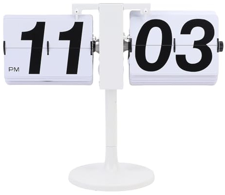 Fockety Orologio da tavolo Flip, orologio digitale retrò meccanico con cambio pagina automatico e asta estesa, alimentato a batteria con meccanismo interno, per l'ufficio domestico (WHITE)