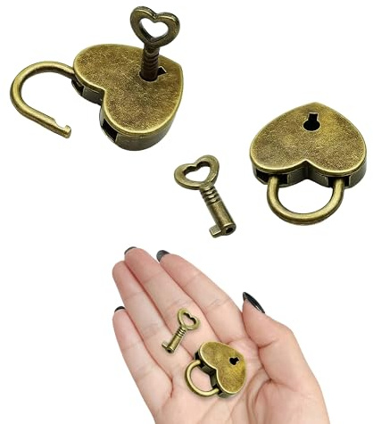 2PCS Mini Heart Shaped Alloy Locks with Keys Small Padlocks, Decorative Metal Padlock with Key Vintage Style, Lock and Key for Jewelry Box Diary Handbag Luggage Locker Padlocks Outdoor Use