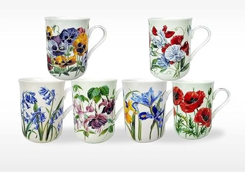 heritage Chelsea Floral Design Set of 6 fine Bone China Mugs