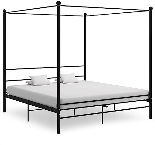 QJBSAVVA Himmelbett Schwarz 200x200 cm, pulverbeschichtetes Metallbett mit Stauraum, Modernes Design, Robustheit und Langlebigkeit für Schlafzimmer, Jugendzimmer und Gästezimmer
