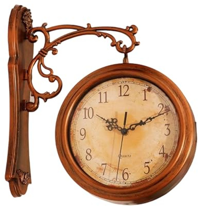 Double Sided Wall Clock,Silent Watches,Round,Quiet Decorative Weatherproof Hanging Clock Wall Decor for Garden Outdoor
