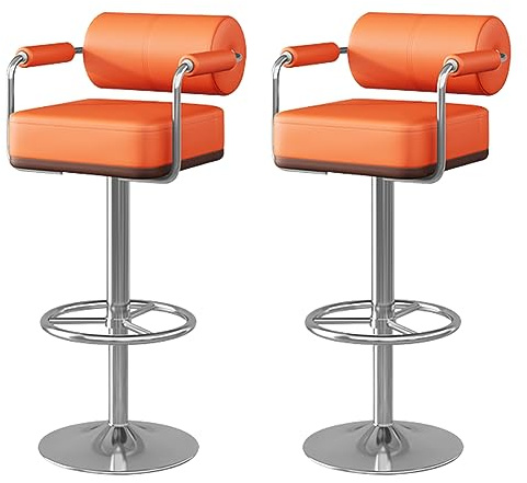 LUUYYI Juego de 2 taburetes de bar giratorios ajustables modernos con respaldo y reposapiés, sillas de bar de piel sintética para cocina, isla, comedor, elegantes asientos grises con patas doradas