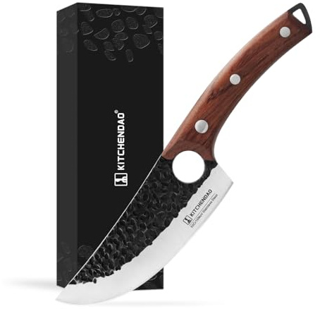KITCHENDAO Chef Knife 6 Inch Super Sharp Viking Knife with Finger Hole Full Tang Kitchen Knife with Ergonomic Rosewood Handle for Slicing, Deboning and Cutting, Gift Box for Family and Friends