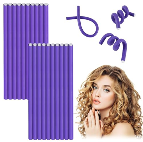 20 Pièces Morceaux Boucle Sans Chaleur,Bigoudis Flexibles,Tiges de Curling Flexible,Rouleaux de Cheveux en Mousse Torsadée,Bricolage Outils de Coiffure,pour Boucles Frises DIY Styling (0.8CM)