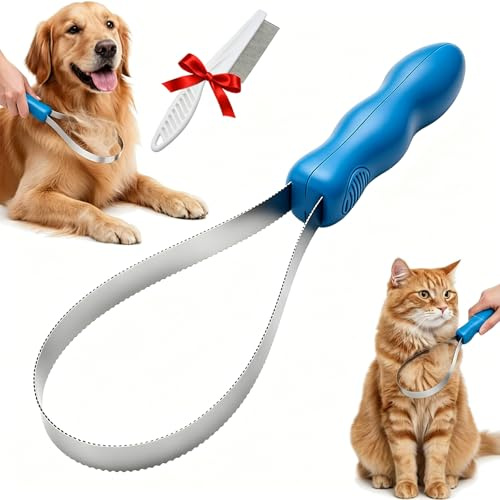 Cuchilla de Muda de Doble Cara para Perros y Gatos, Cortapelo de Acero Inoxidable, Cepillo de Aseo Tipo rascadera para Quitar Pelo Muerto en Mascotas de Pelaje Corto y Largo (12in-Single loop)