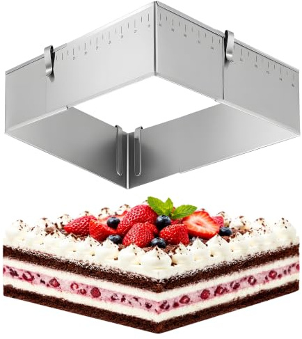 ICARE Marco para horno Rectangular ajustable 10 cm | Molde de acero inoxidable con papel mousse – Para tartas de pisos, postres y dulces – Aro para tarta cuadrado desmontable