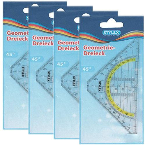 Sparpaket: 4 x Stylex Geometrie-Dreieck Geodreieck Zeichengerät 16 cm, 37020