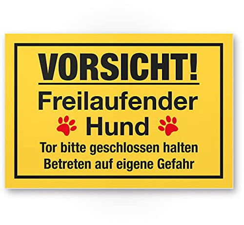 Komma Security Vorsicht freilaufender Hund - Hunde Schild Hinweisschild Gartentor Gartenzaun - Türschild Haustüre Warnschild Abschreckung Einbruchschutz - Achtung Hund