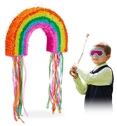 Relaxdays Pignatta a Forma di Arcobaleno, da Riempire, per Feste di Compleanno dei Bambini, da Appendere, in Carta, Grande, Colorata