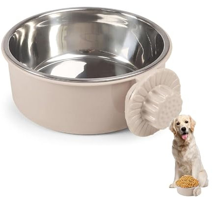 Pet Crate Bowls, Stainless Steel Dog Cage Hanging Bowl Removable Food Water Bowls for Dogs Cats Small Animals (GREY A)