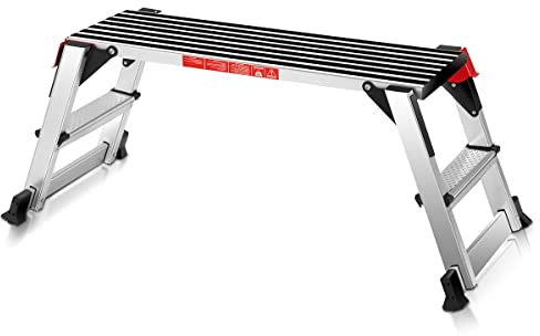 GIANTEX Banco da Lavoro Antiscivolo in Alluminio Scaletta Pieghevole Basso Piattaforma di Lavoro Pedane di Lavoro Portatile Portata di 150 kg, 128x38x49,5cm