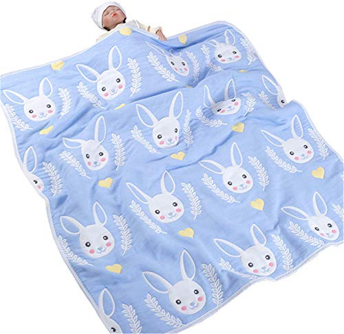 Hayisugal Krabbeldecke 100% Baumwolle Babydecke kuschelige Kinder Decken Strickdecke ideal als Baby Decke, Erstlingsdecke, Wolldecke Baby Kuscheldecke, Blaues Kaninchen, 120 x 150cm