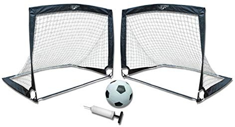 Pop Up Fußballtor, 2er Set, Spielfertiges Set als Popup Spiel mit 2 Toren, 1 Fussball und Ballpumpe