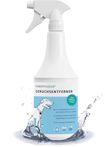 Hundepflege24 Geruchsentferner & Fleckenentferner Spray 1l - Extrem Starke Wirkung Bei Hunde & Katzen Urin, KOT, Erbrochenes, Schweiß Geruch, Speichel - Natürlicher Geruchsneutralisierer & Reiniger