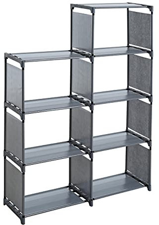 ESTEXO Treppenregal Stufenregal Regal Bücherregal Schrank Bücherschrank Standregal Wandregal Stoffregal 7 Fächer Grau