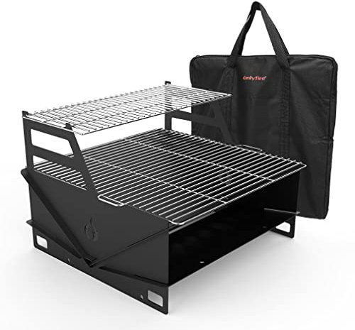 onlyfire Mobiler Outdoor Grill Klappbarer Holzkohlegrill mit Tragetasche, 41 x 39cm Grill unterwegs für Outdoor Trekking, Picknick, Camping, und Garten