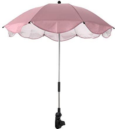 Hellery Sonnenschirm für Kinderwagen, wasserdicht, 360 Grad, verstellbar, abnehmbar, UV-Überdachung für Kinderwagen, Stühle, Bleicher, Rosa