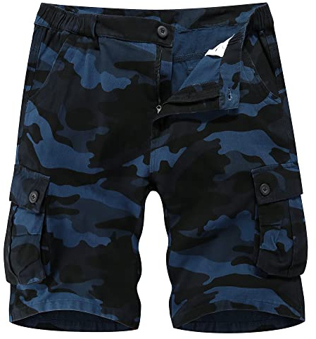 APTRO Mens Cargo Shorts Combat Casual Cotton Shorts with Multi Pockets Workwear Camo Blue CS06 34