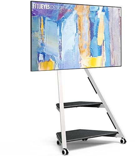 FITUEYES Design TV Ständer Rollbar, Mobiler TV Stand mit Rollen für 32 40 43 55 65 Zoll Flach & Curved Fernseher bis zu 40kg, TV Standfuss höhenverstellbar schwenkbar neigbar, Serie Eiffel