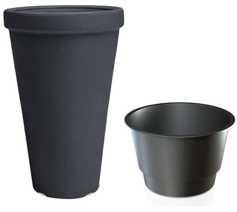 Prosperplast Blumenkübel Tower 63cm Anthrazit – Pflanzkübel Rund Ø 40cm mit Einsatz, Hoher Blumentopf 42L Kunststoff, Wetterfest & Frostsicher, Pflanzsäule für Garten & Balkon