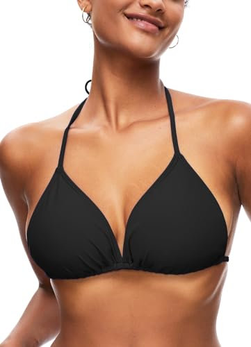 TZLDN Bikini Oberteil Große Brüste Damen Push up Sport Triangel Bikini Neckholder Brazilian Rückenfrei Bikinioberteil A01 Schwarz S
