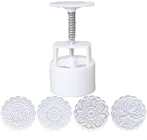 JKUHA Moon Cake Mould 100g with 4pcs Hand Press Cookie Stamp Mooncake Mold Pastry Tool for Mid-Autumn Festival