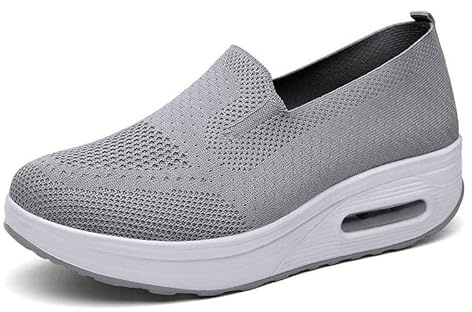 Dfcdcoo Ortopediska sneakers för kvinnor, ortopediska sneakers för kvinnor, luftkudde slip-on promenadskor plattform nät sneakers sandaler (grå, A, 39)