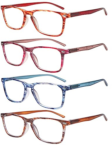 4 Pack Ladies Reading Glasses Blue Light Blocking, Anti Glare Stylish Spring Hinge Readers for Women ( 4 Multicolor, 2.50, multiplier_x)
