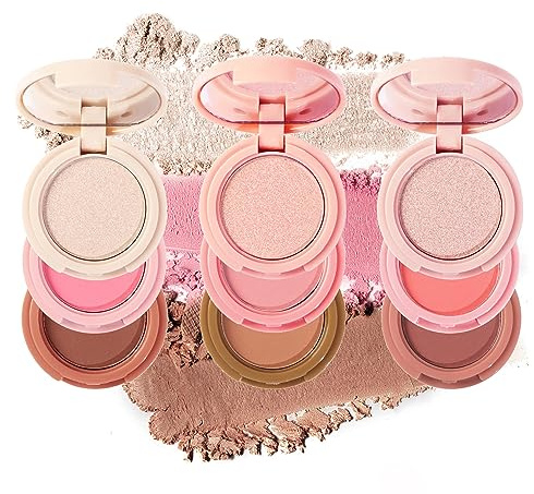 Joyeee Palette Maquillage Polyvalent, Palette de Blush et Highlighter et Contour 3 en 1, Poudre Scintillante Ultra-fine, Léger et Longue tenue, Face Palette Pour Contouring Sculpte et Illumine, 3PCS