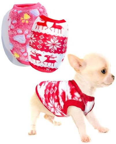 Ropa de 2 Piezas para Perros y Cachorros, suéter Chihuahua Extra pequeño, Ropa cálida de Invierno (XX-S, A)