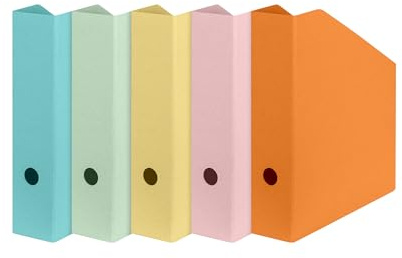 Original Falken 5er Pack Vegan Stehsammler Pure Pastell. Made in Germany. Zeitschriftensammler aus veredelter Buchbinderpappe für DIN A4/C4 7,5 cm breit, Öko Stehsammler, Griffloch, FSC
